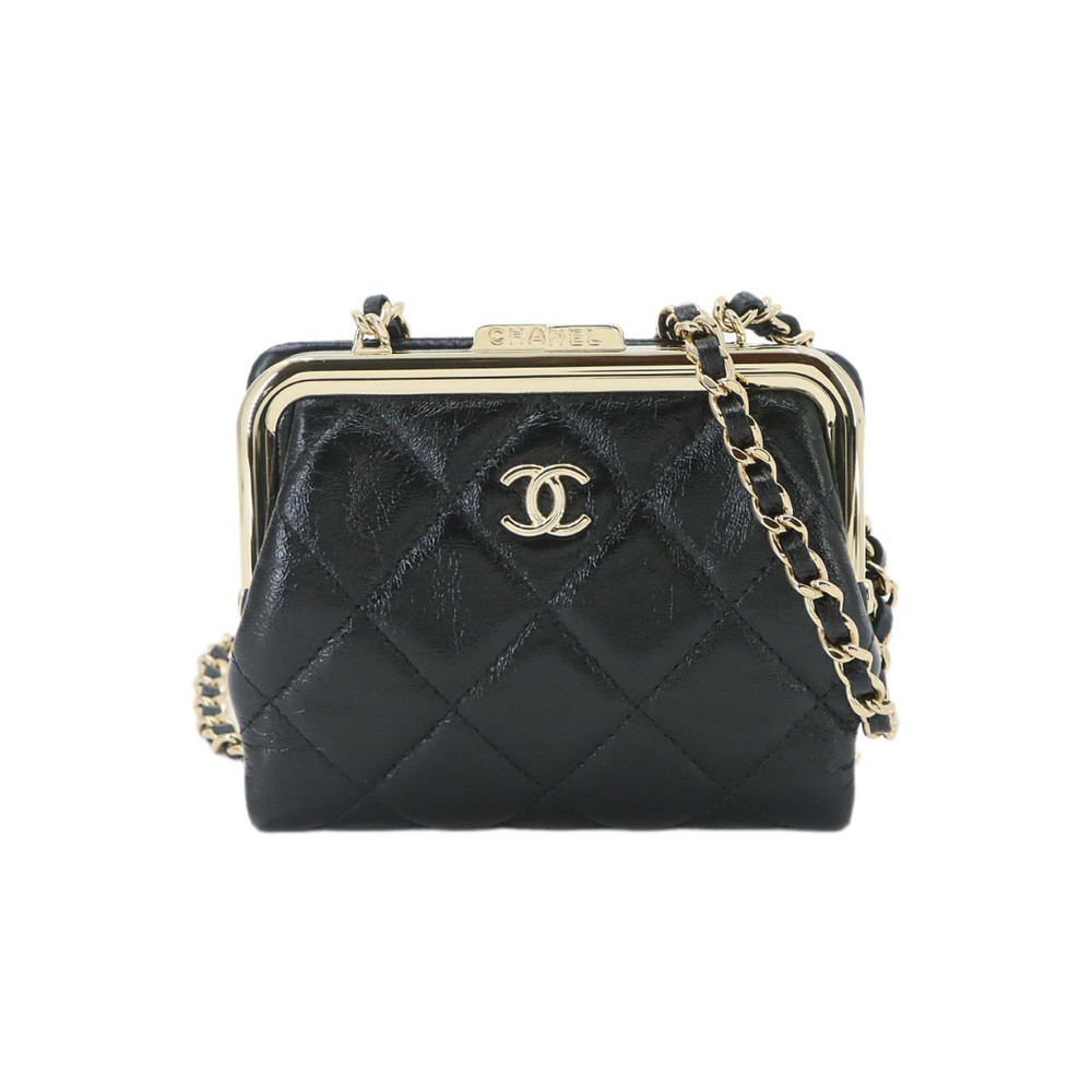 Chanel Matelassé Chain Wallet, Leather, Black with Gold Hardware